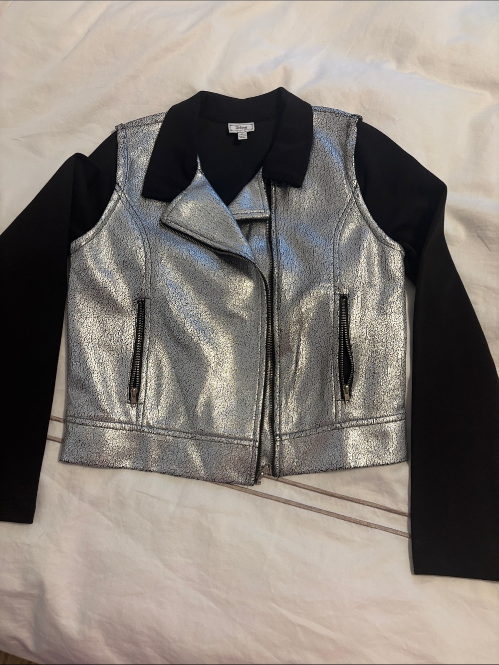Metallic Silver & Black Moto Jacket